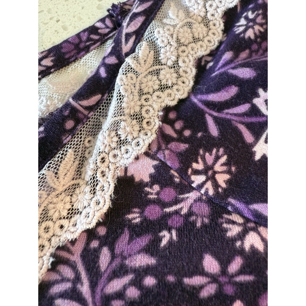 Dreams & Co Pajama Set Purple Floral Lace Capped Sleeves Size M 14-16 - Picture 11 of 11